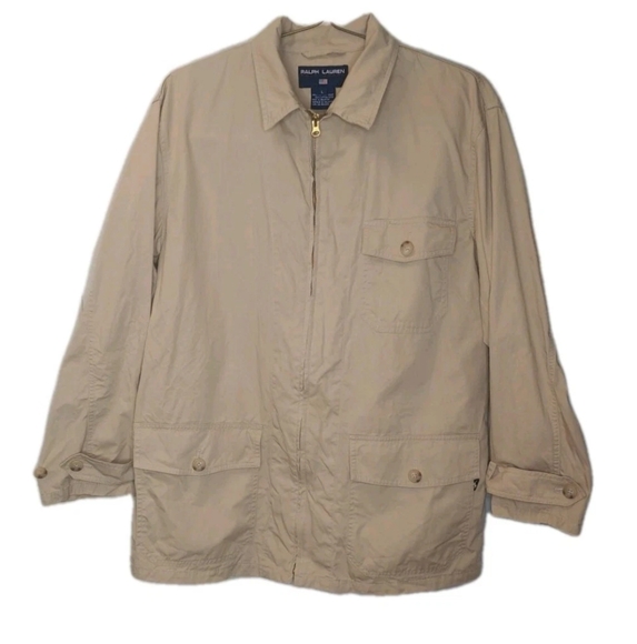 Ralph Lauren Polo SportCanvas Chore Jacket Large Khaki Full Zip Flap Pockets